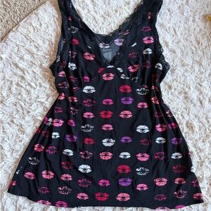 Secret Treasures Black Camisole with Colorful Lip Print